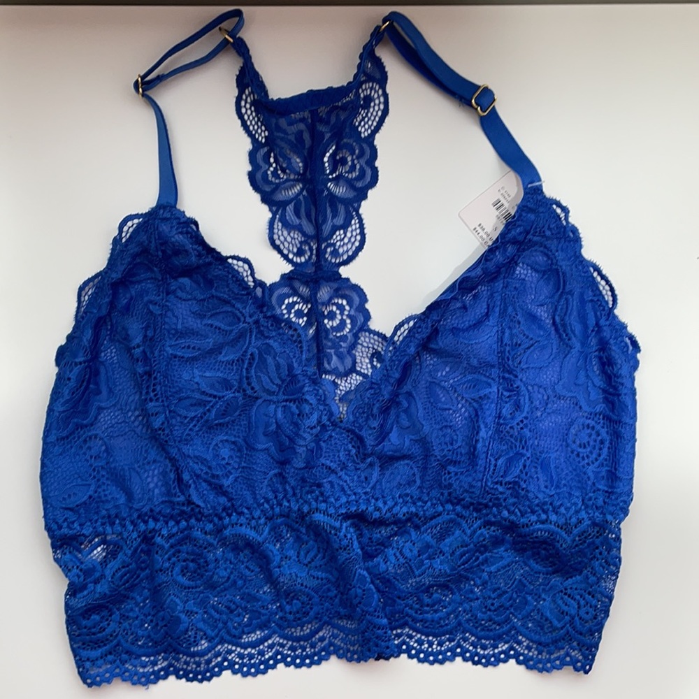 Longline Lace Bralette in sapphire
